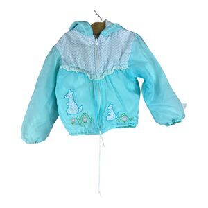 Vintage Windbreaker Jacket Toddler Girls Size 3T 4T Kangaroo Appliqué Lace 1980s